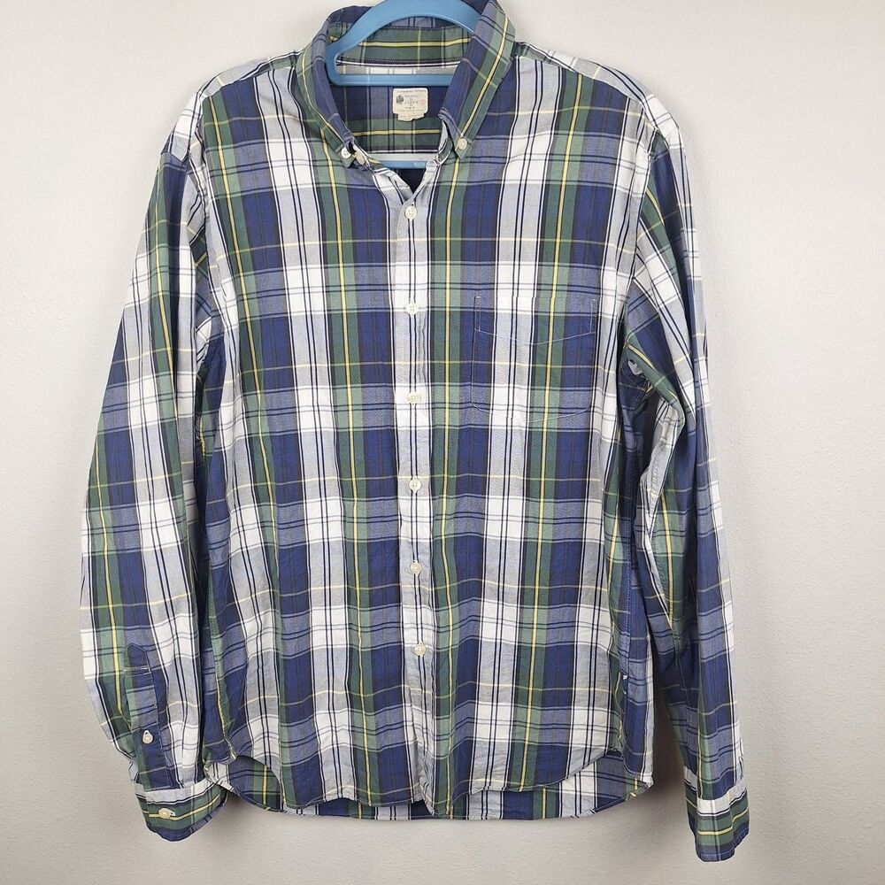 J Crew Sunwashed Oxford Tailored Button Down Shirt Plaid Size L